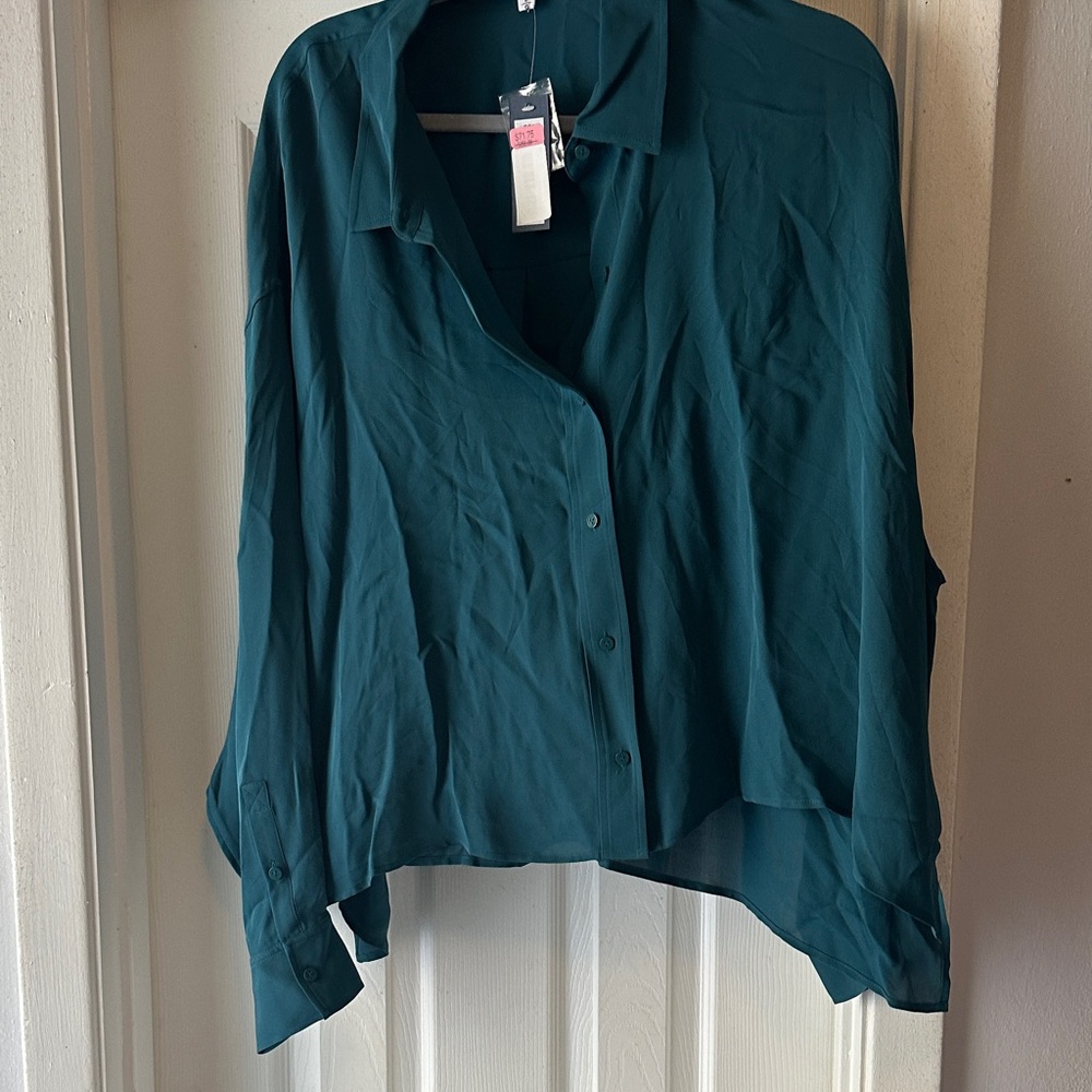 Relaxed Teal Button-Down Blouse by